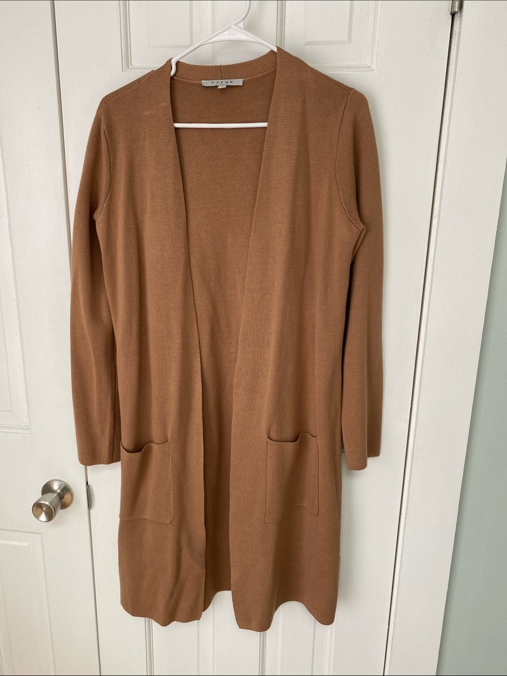 Long Cyrus Open-Front Women's Cardigan - Camel